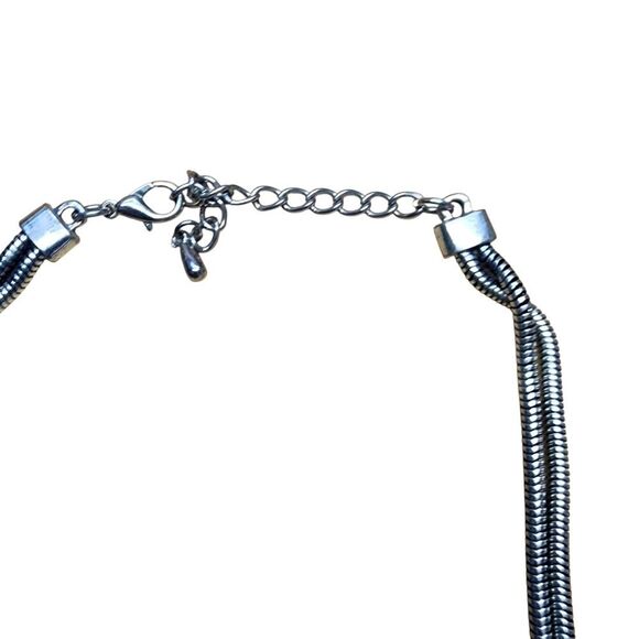 Double Strand Silver Clear Tear drop Statement Necklace - Picture 3 of 3